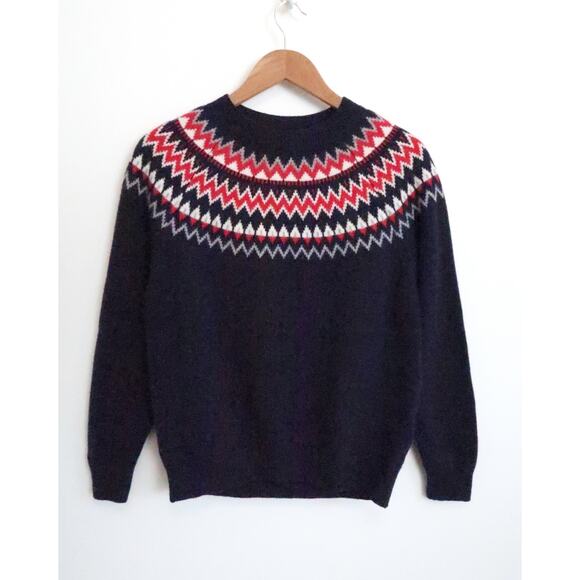 MARIE LUND COPENHAGEN Fair Isle Merino Wool Sweater Jumper Navy YOOX M $119 - Picture 1 of 11